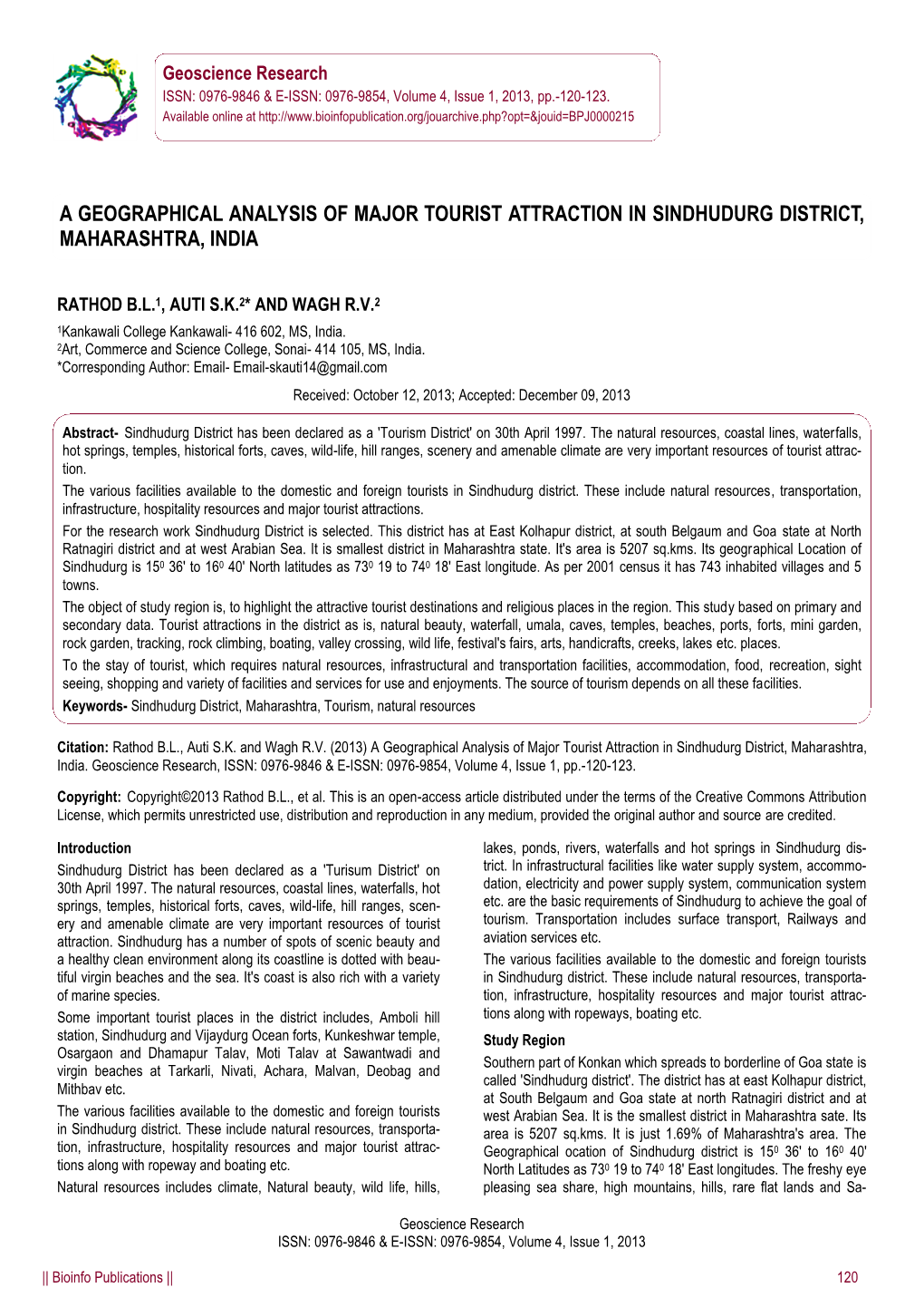 A Geographical Analysis of Major Tourist Attraction in Sindhudurg District, Maharashtra, India