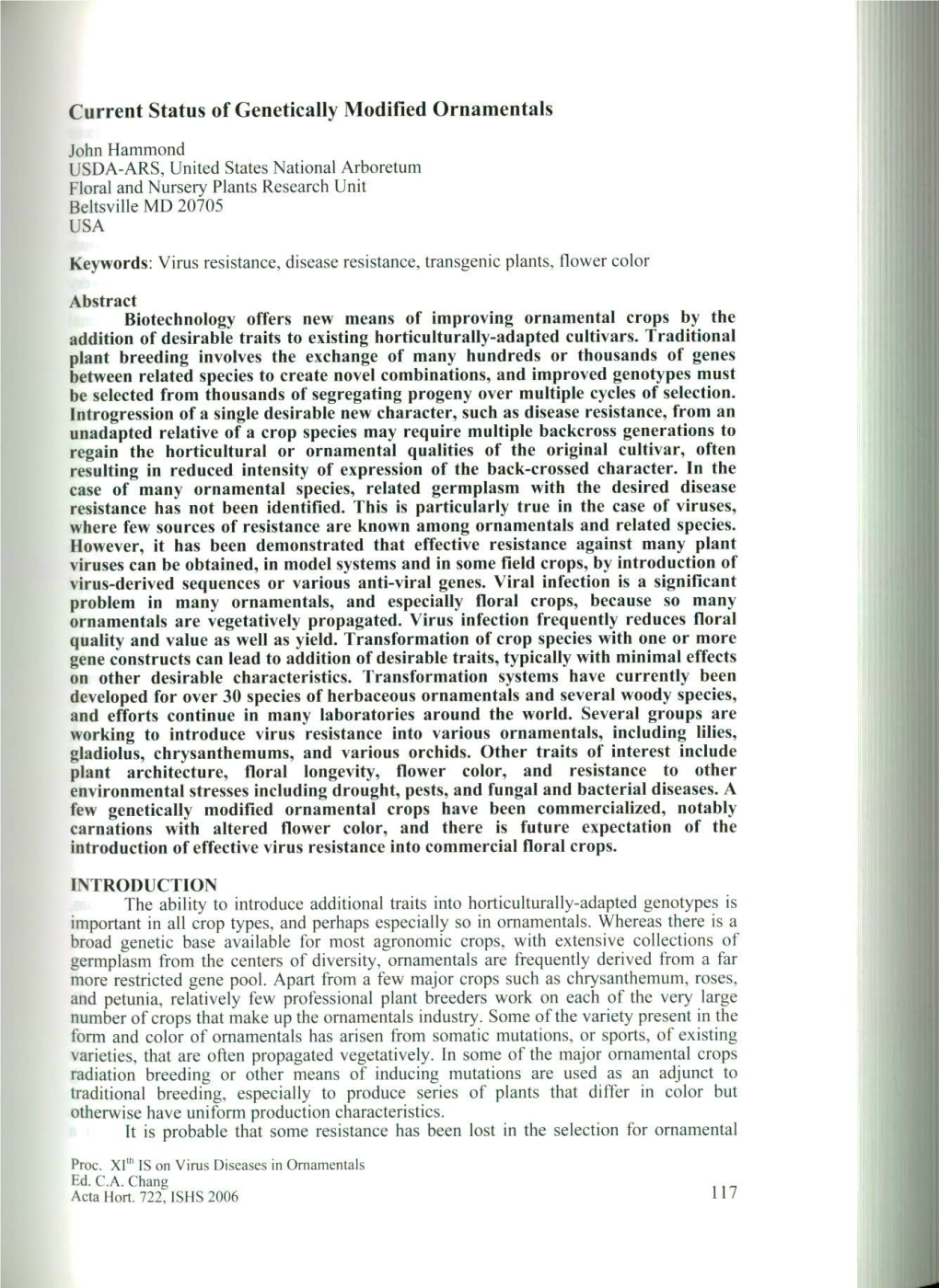 Current Status of Genetically Modified Ornamentals