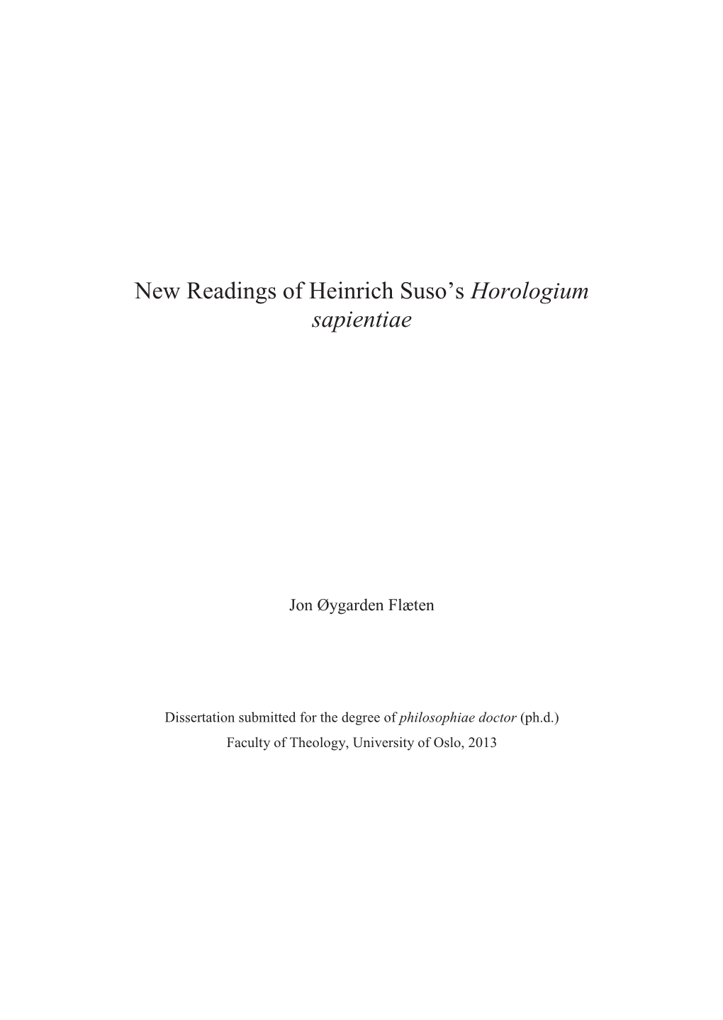 New Readings of Heinrich Suso's Horologium Sapientiae