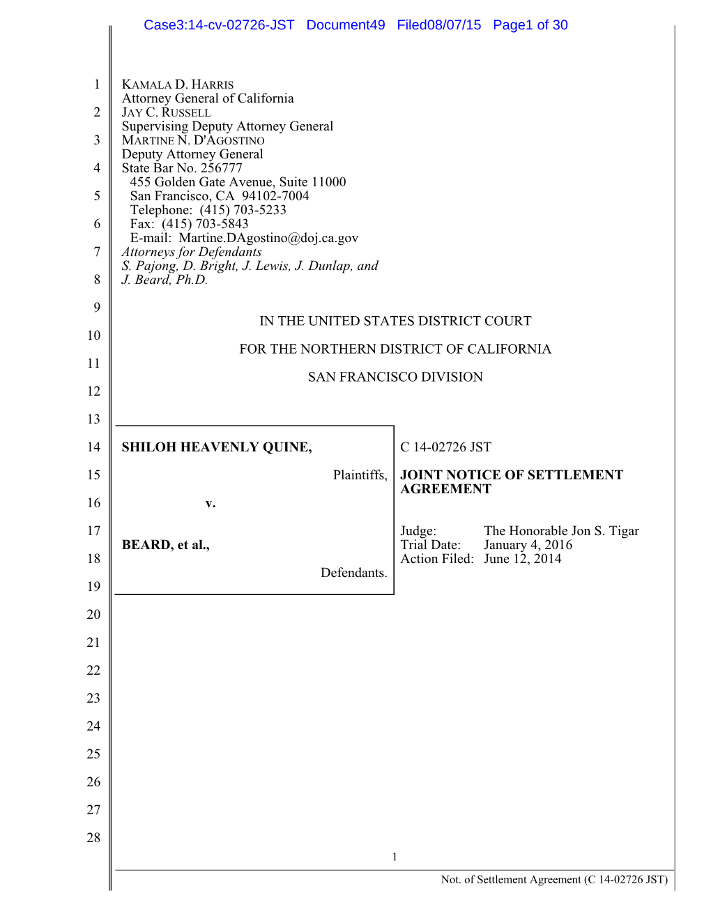 Case3:14-Cv-02726-JST Document49 Filed08/07/15 Page1 of 30