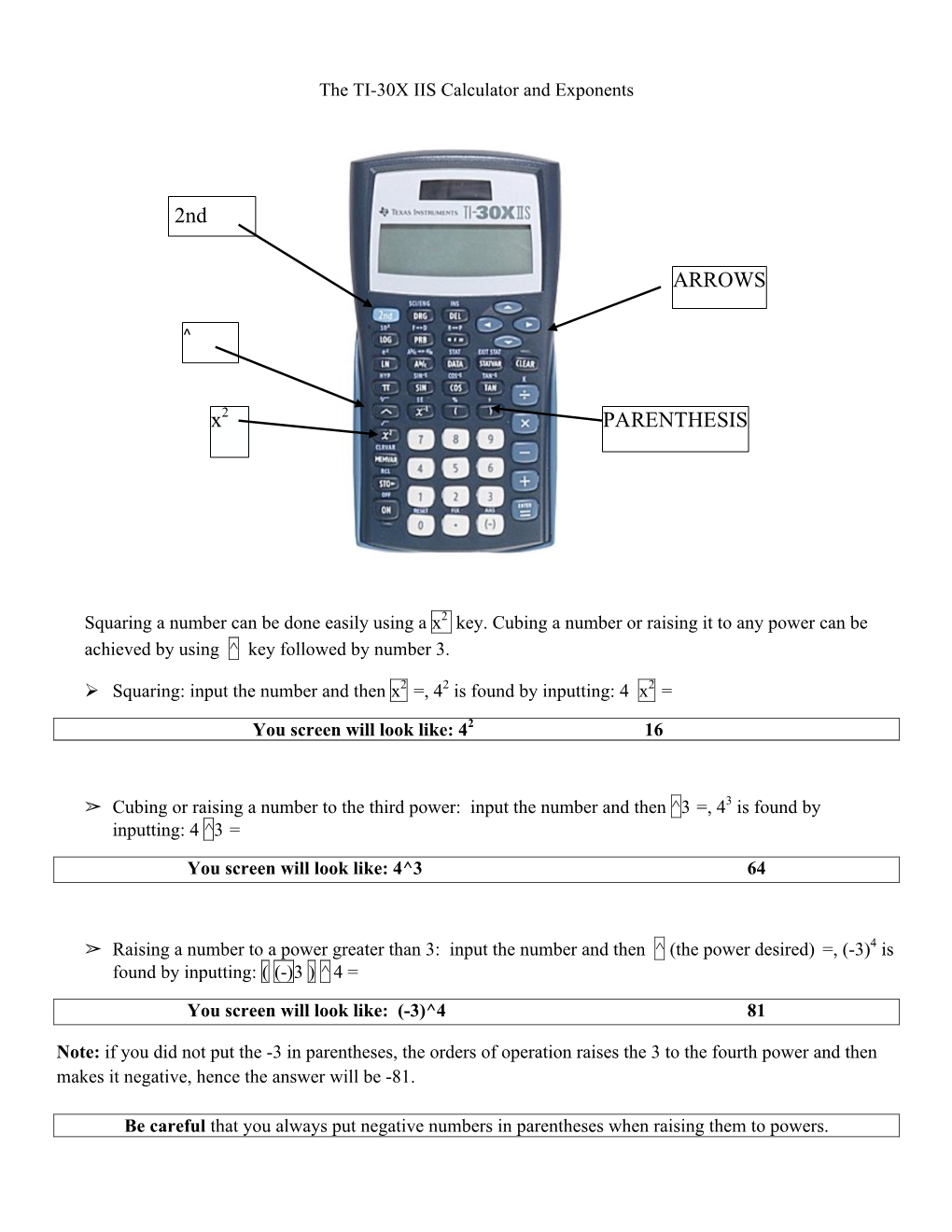 The TI-30X IIS Calculator and Exponents