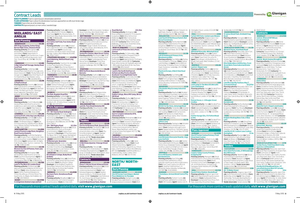 Contract Leads Powered by EARLY PLANNING Projects in Planning up to Detailed Plans Submitted