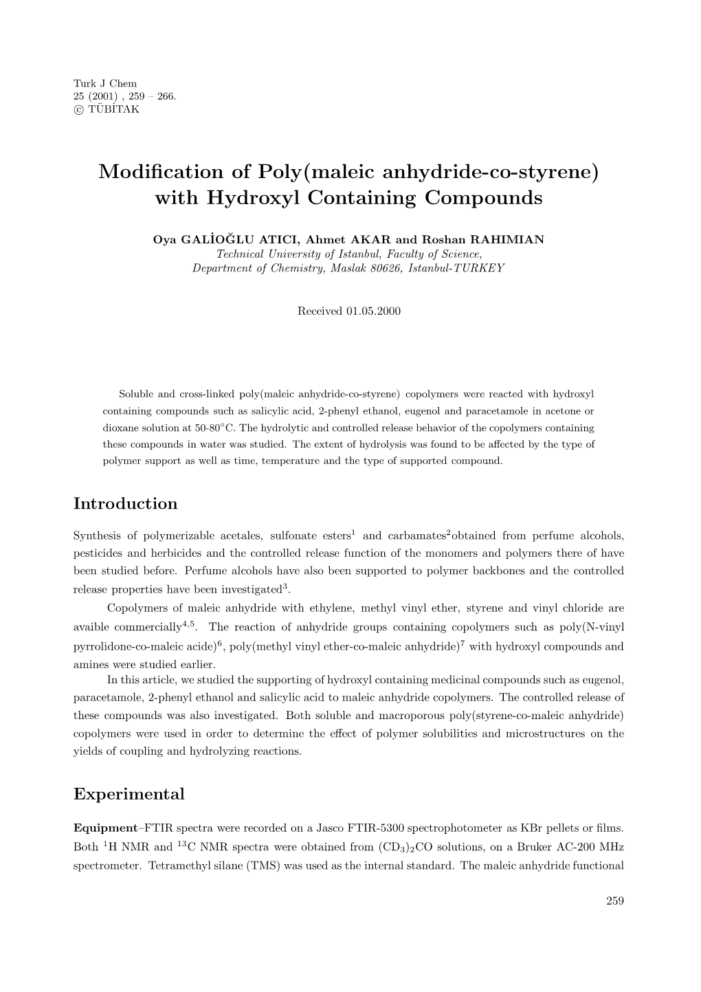 Modification of Poly(Maleic Anhydride-Co-Styrene)