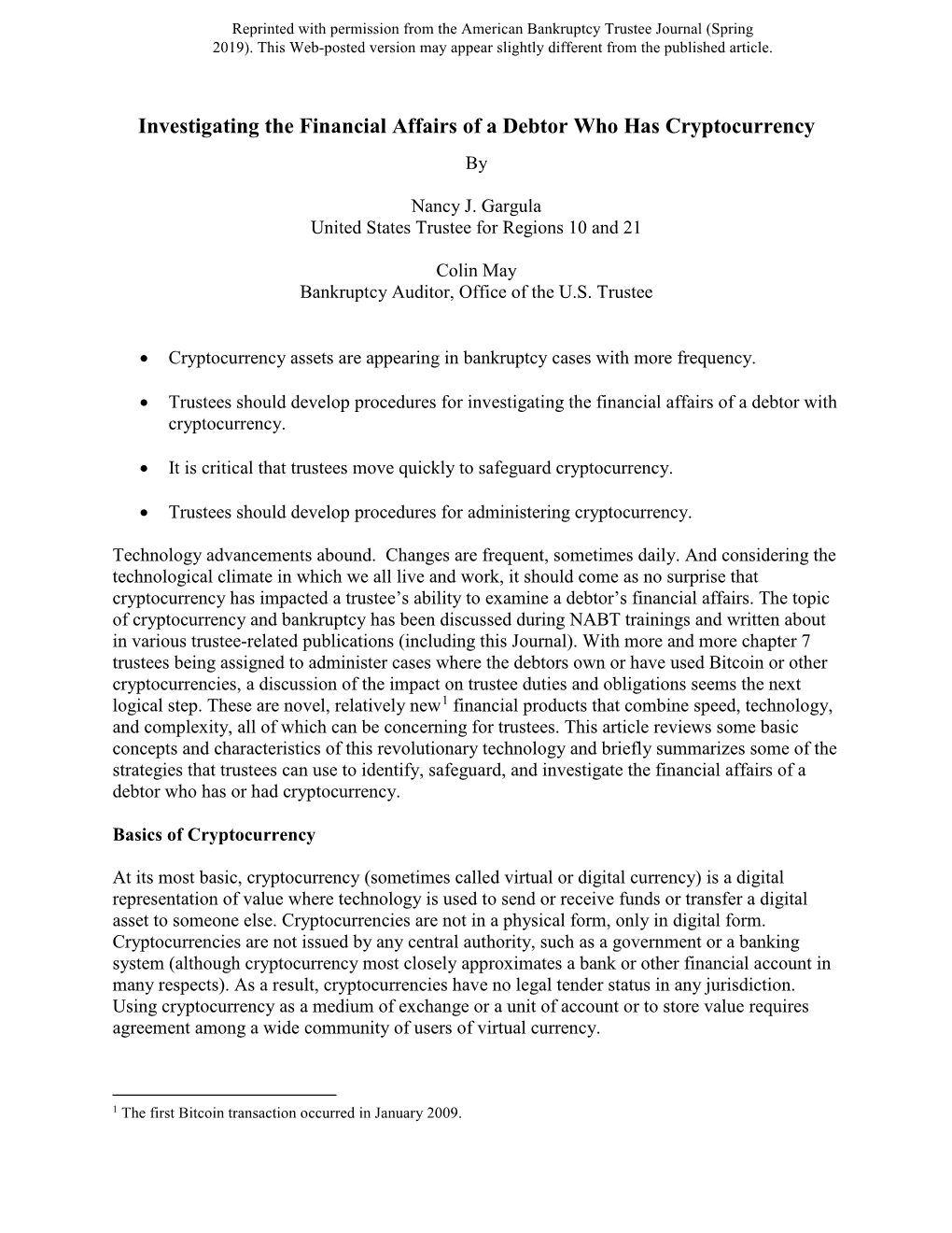 Investigating the Financial Affairs of a Debtor Who Has Cryptocurrency By