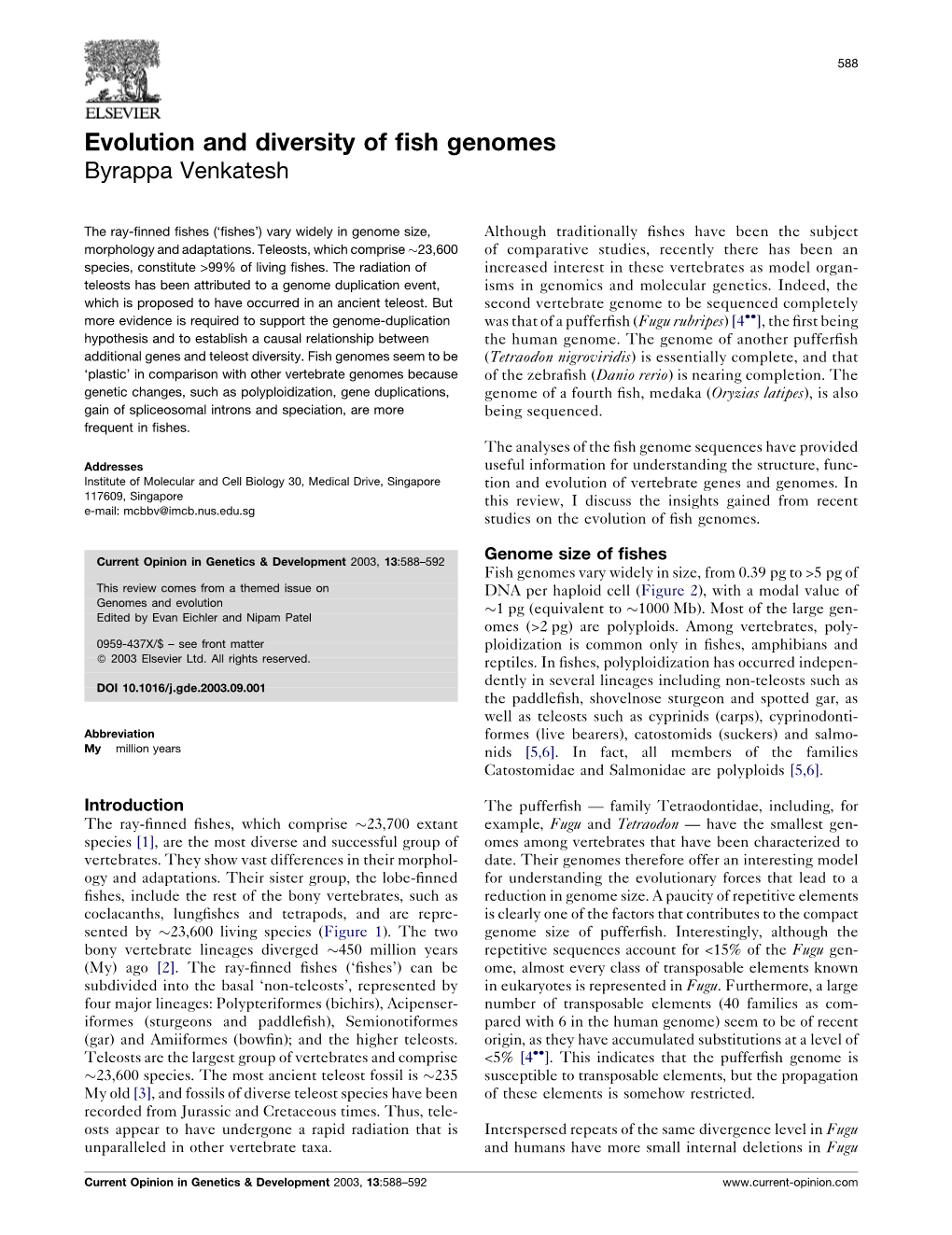 Evolution and Diversity of Fish Genomes Venkatesh 589