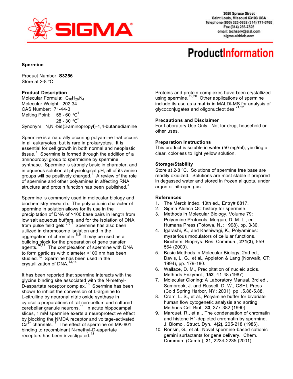 Spermine Product Number S3256 Store at 2-8 °C