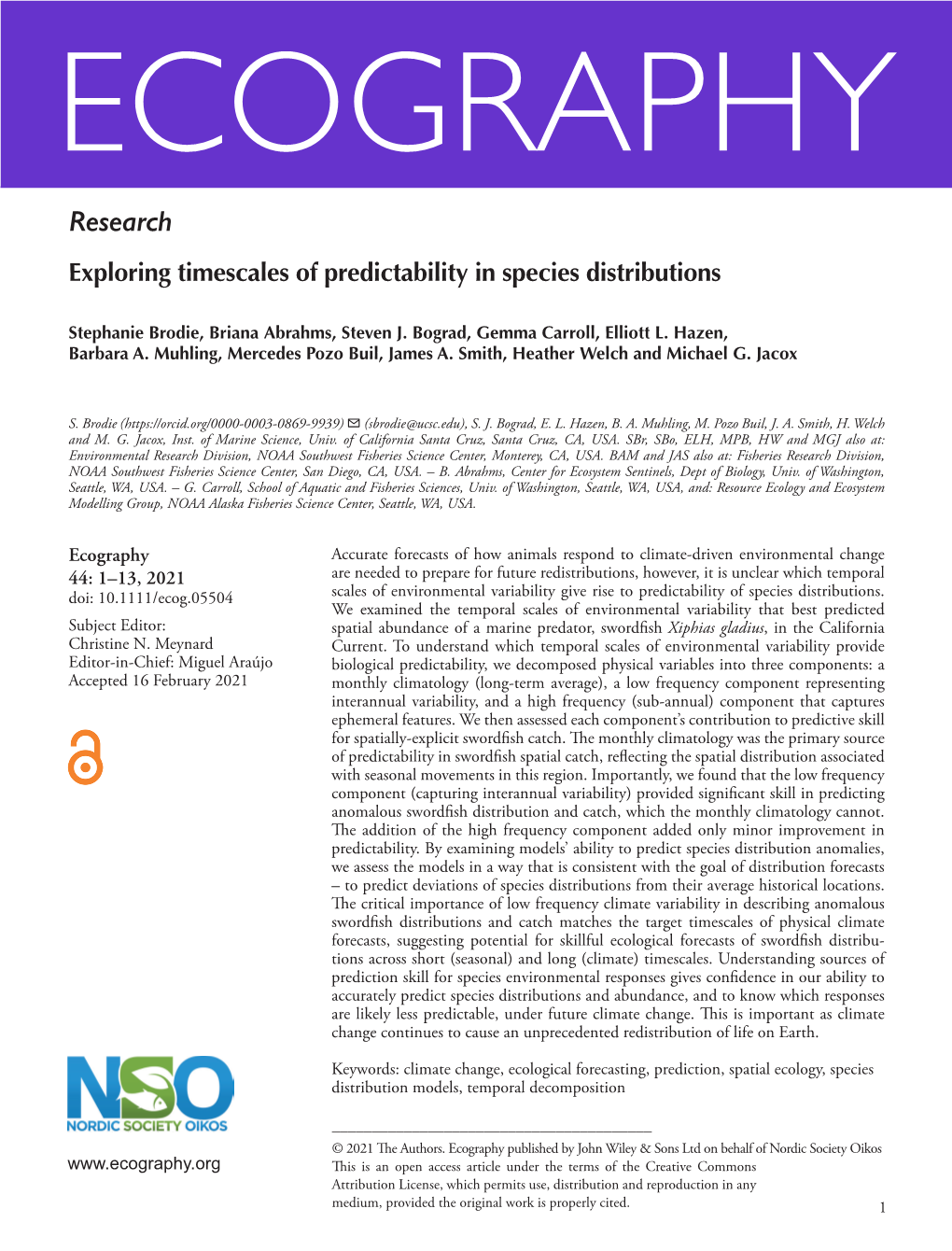 Exploring Timescales of Predictability in Species Distributions