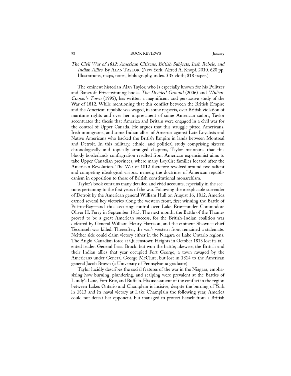 The Civil War of 1812: American Citizens, British Subjects, Irish Rebels, and Indian Allies