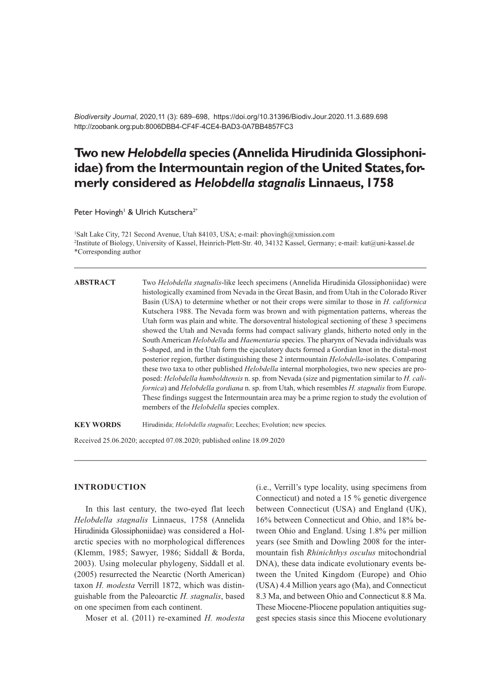 Two New Helobdella Species