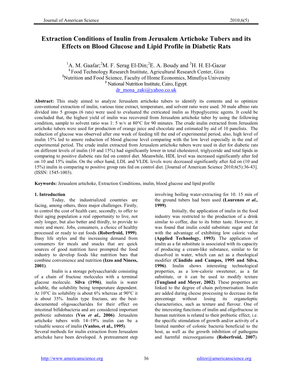 Extraction Conditions of Inulin from Jerusalem Artichoke Tubers and Its Effects on Blood Glucose and Lipid Profile in Diabetic Rats