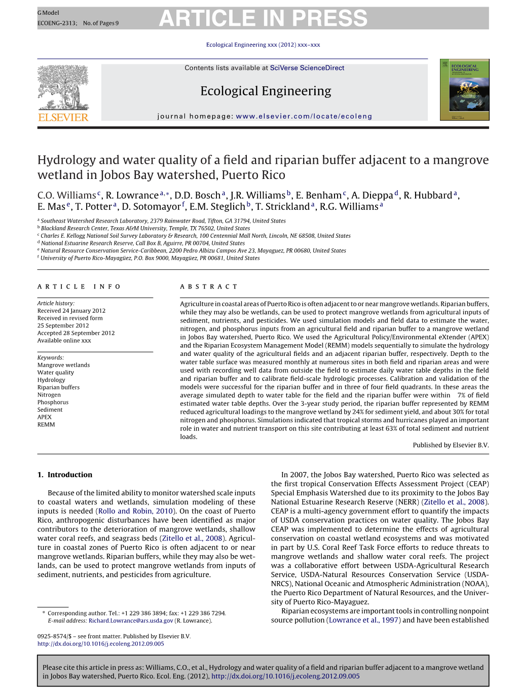 Hydrology and Water Quality of a Field and Riparian Buffer Adjacent to A