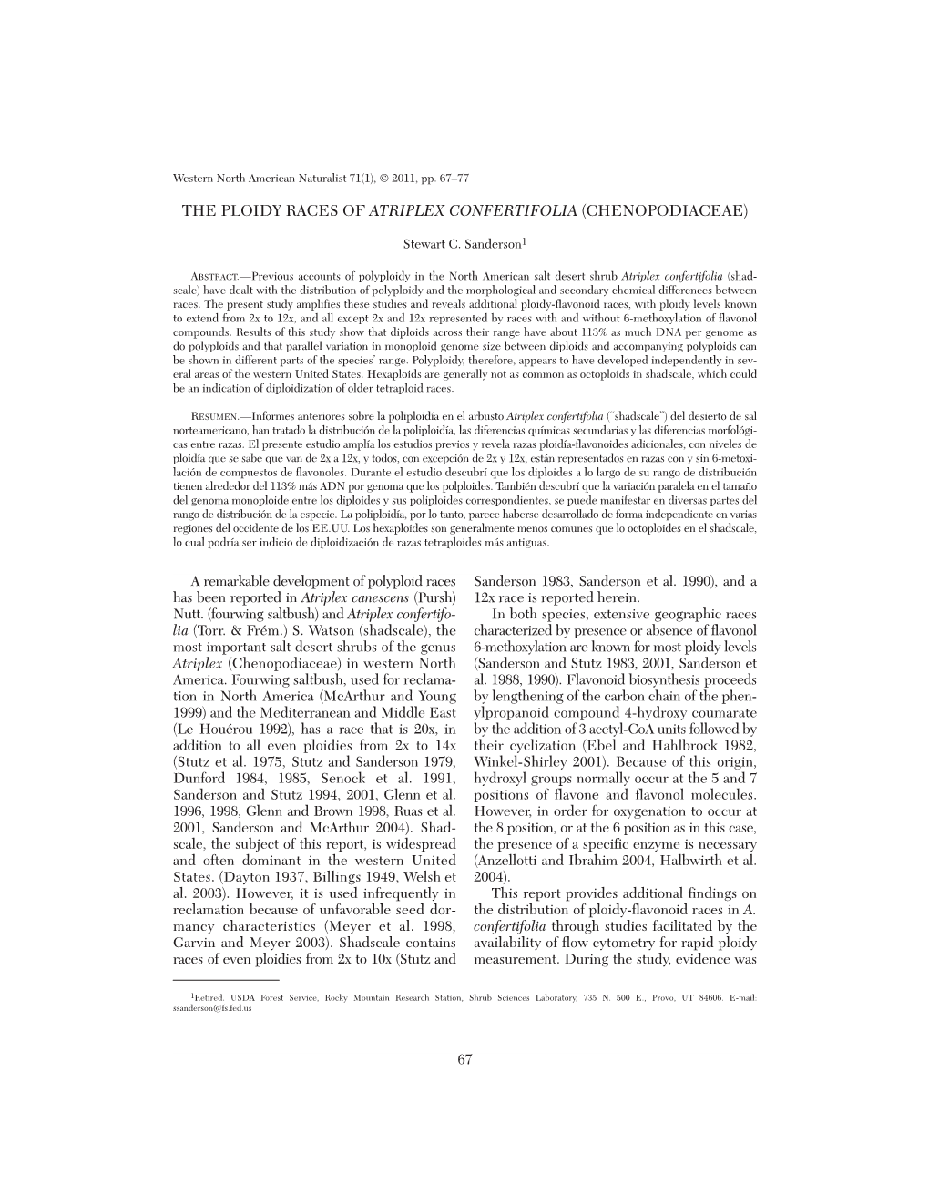 The Ploidy Races of Atriplex Confertifolia (Chenopodiaceae)