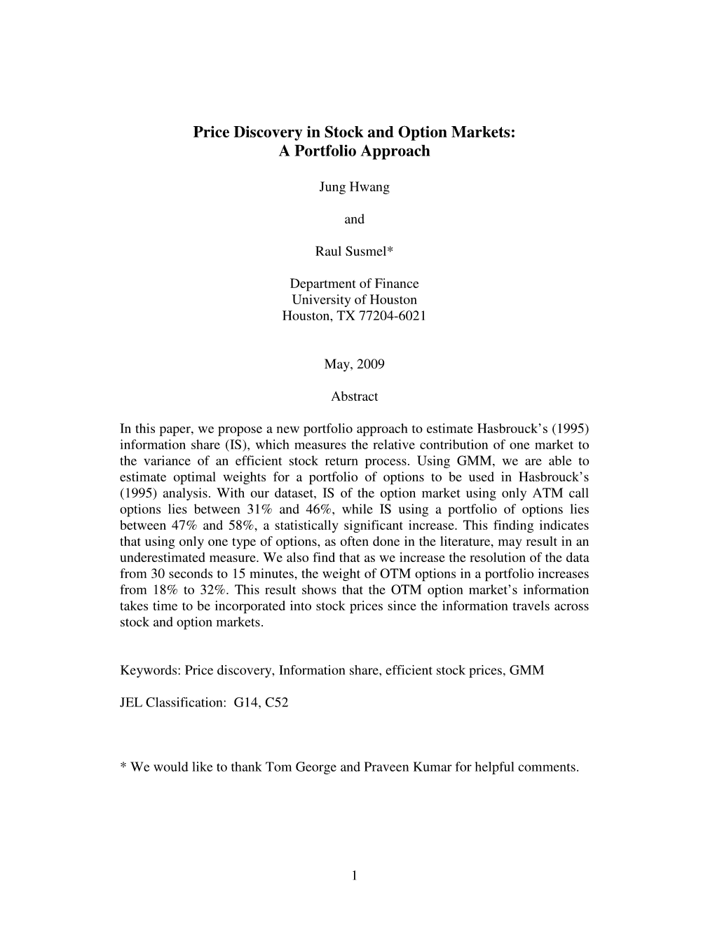 Price Discovery in Stock and Option Markets: a Portfolio Approach