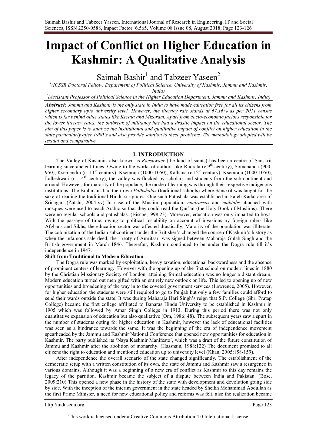 Saimah Bashir and Tabzeer Yaseen, International Journal of Research In