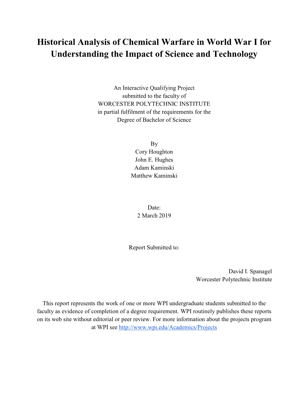 Historical Analysis of Chemical Warfare in World War I for Understanding the Impact of Science and Technology