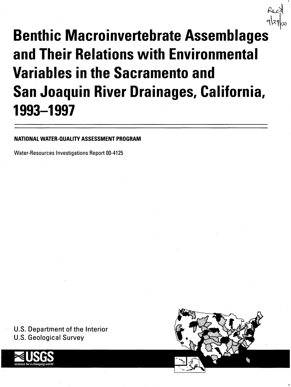 Benthic Macroinvertebrate Assemblages and Their Relations with Environmental Variables in the Sacramento and San Joaquin River Drainages, California, 1993-1997