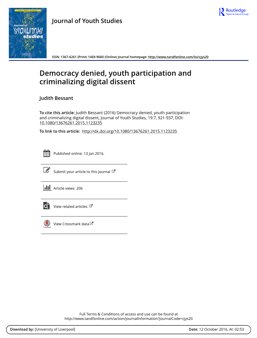 Democracy Denied, Youth Participation and Criminalizing Digital Dissent