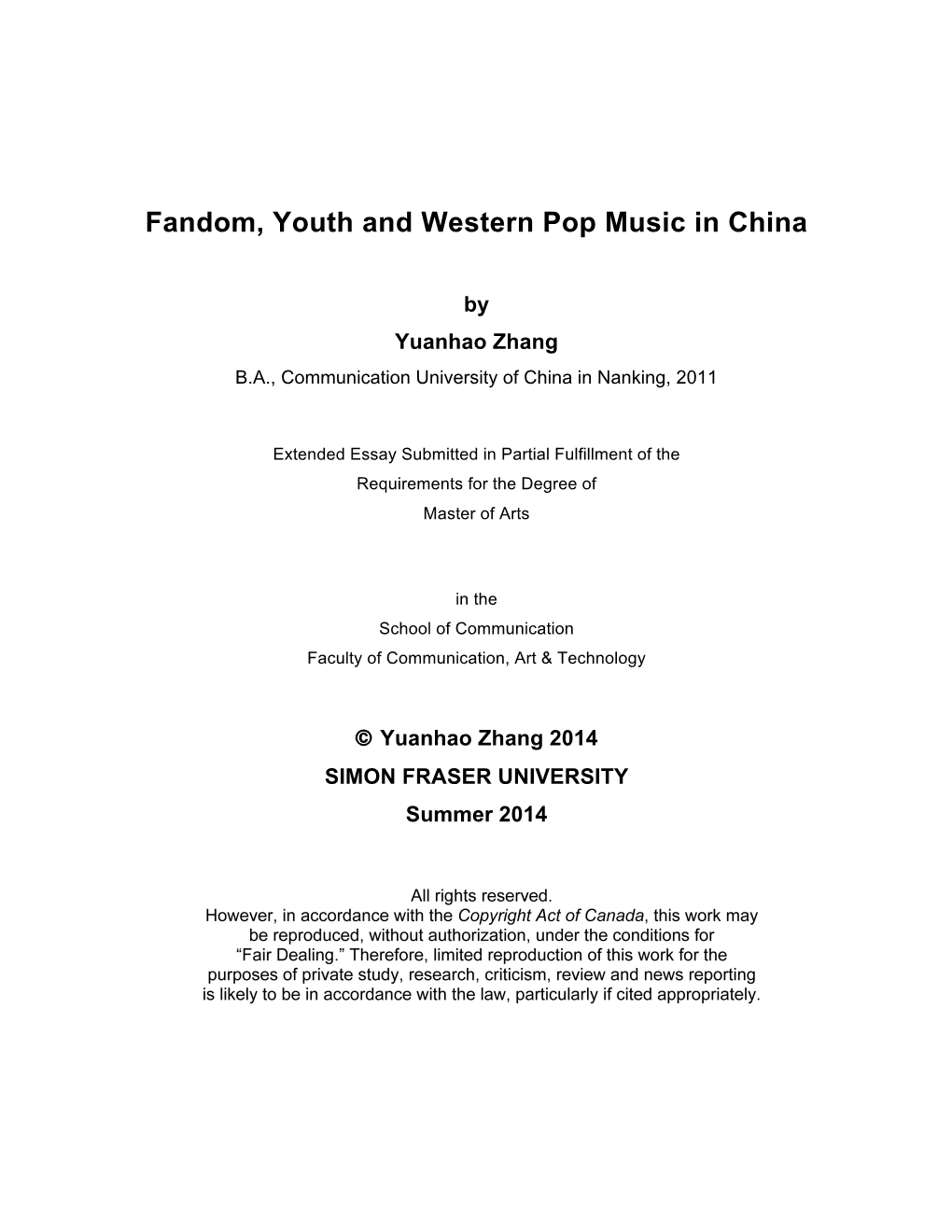 Fandom, Youth and Western Pop Music in China
