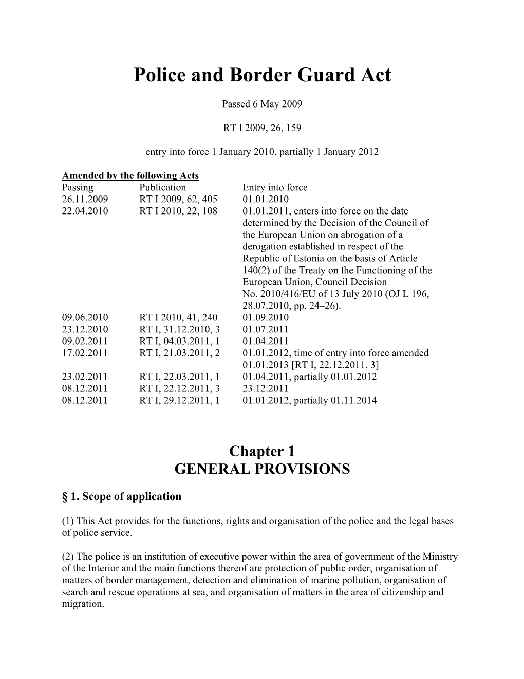 Police and Border Guard Act 2009