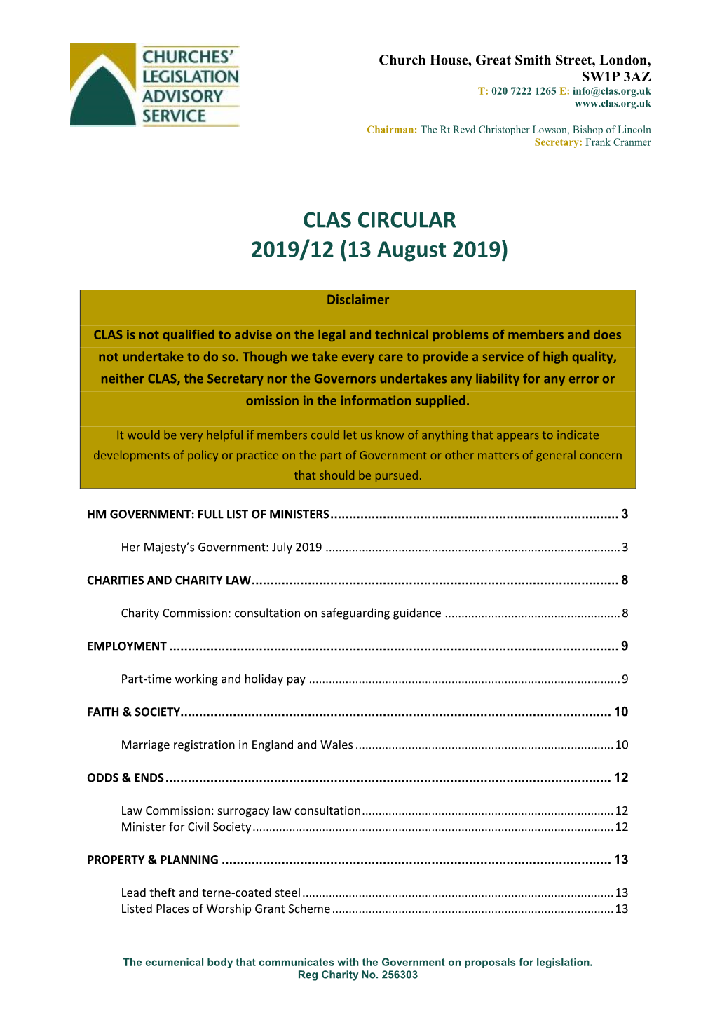 CLAS CIRCULAR 2019/12 (13 August 2019)