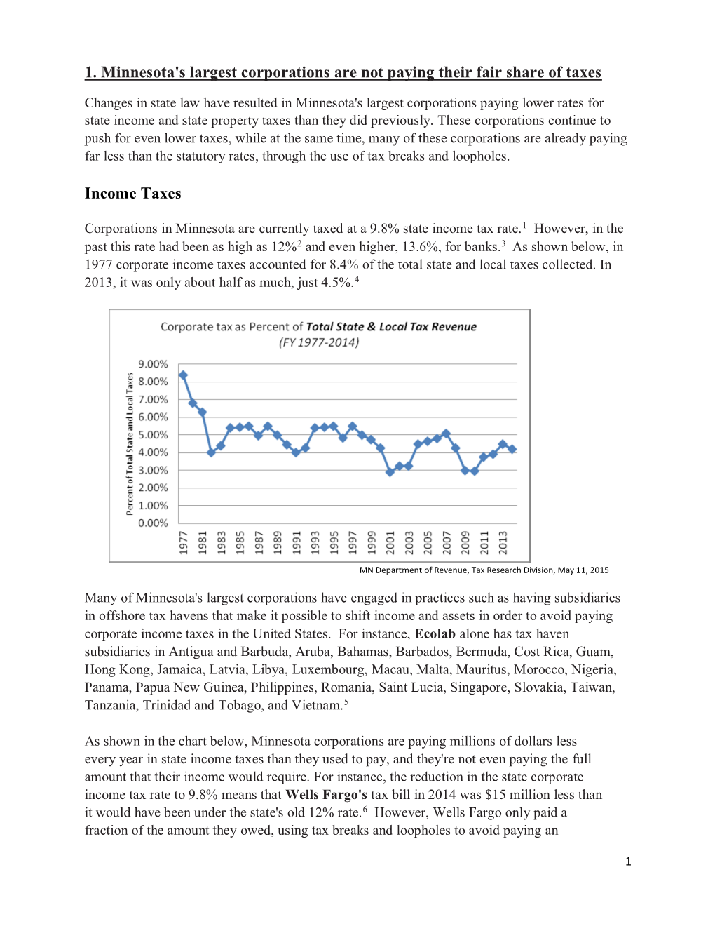 1. Minnesota's Largest Corporations Are Not Paying Their Fair Share of Taxes