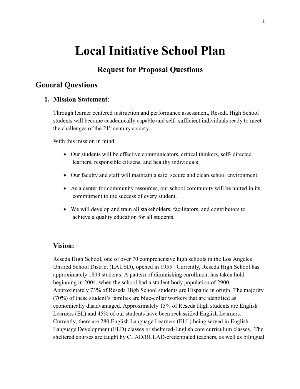 Local Initiative School Plan