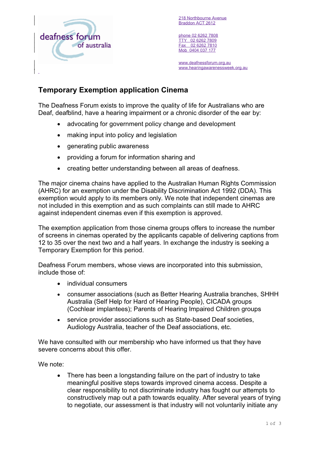 Temporary Exemption Application from ASTRA