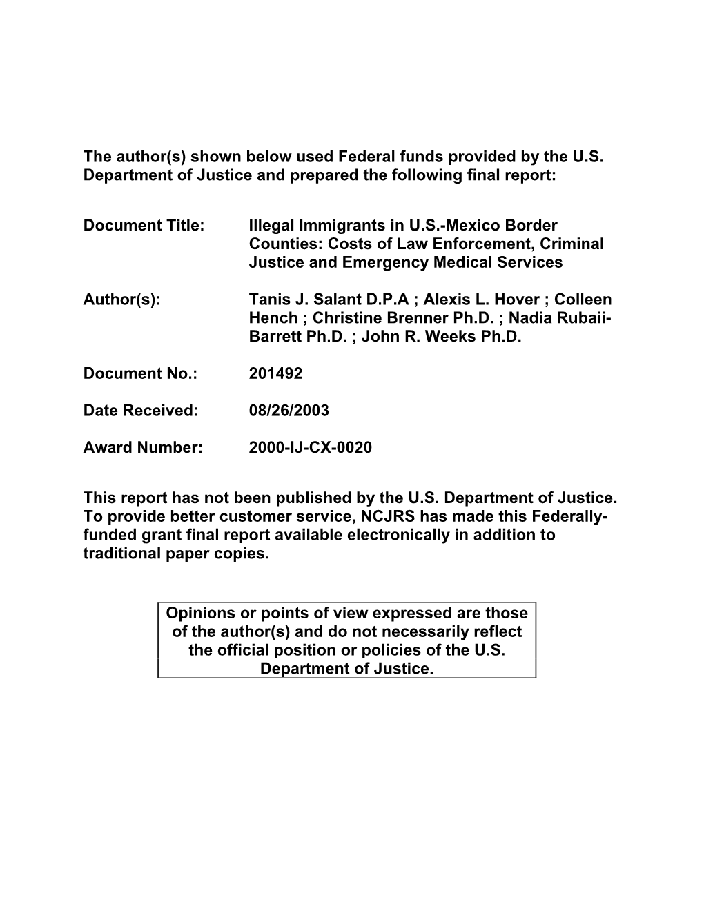 Illegal Immigrants in US-Mexico Border Counties