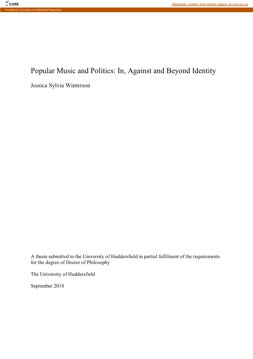 Popular Music and Politics: In, Against and Beyond Identity