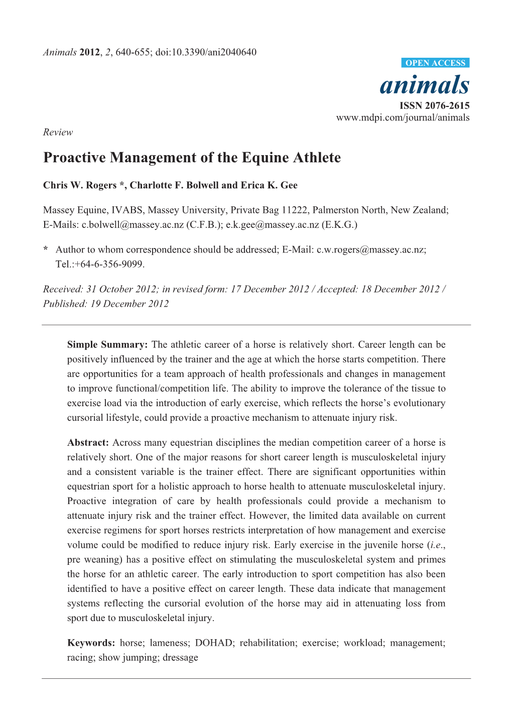 Proactive Management of the Equine Athlete