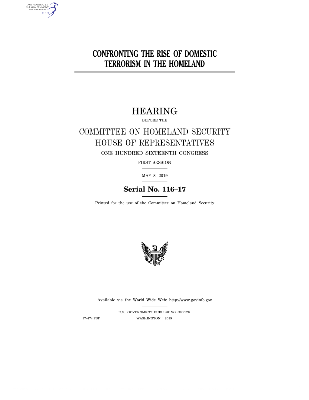 Confronting the Rise of Domestic Terrorism in the Homeland Hearing