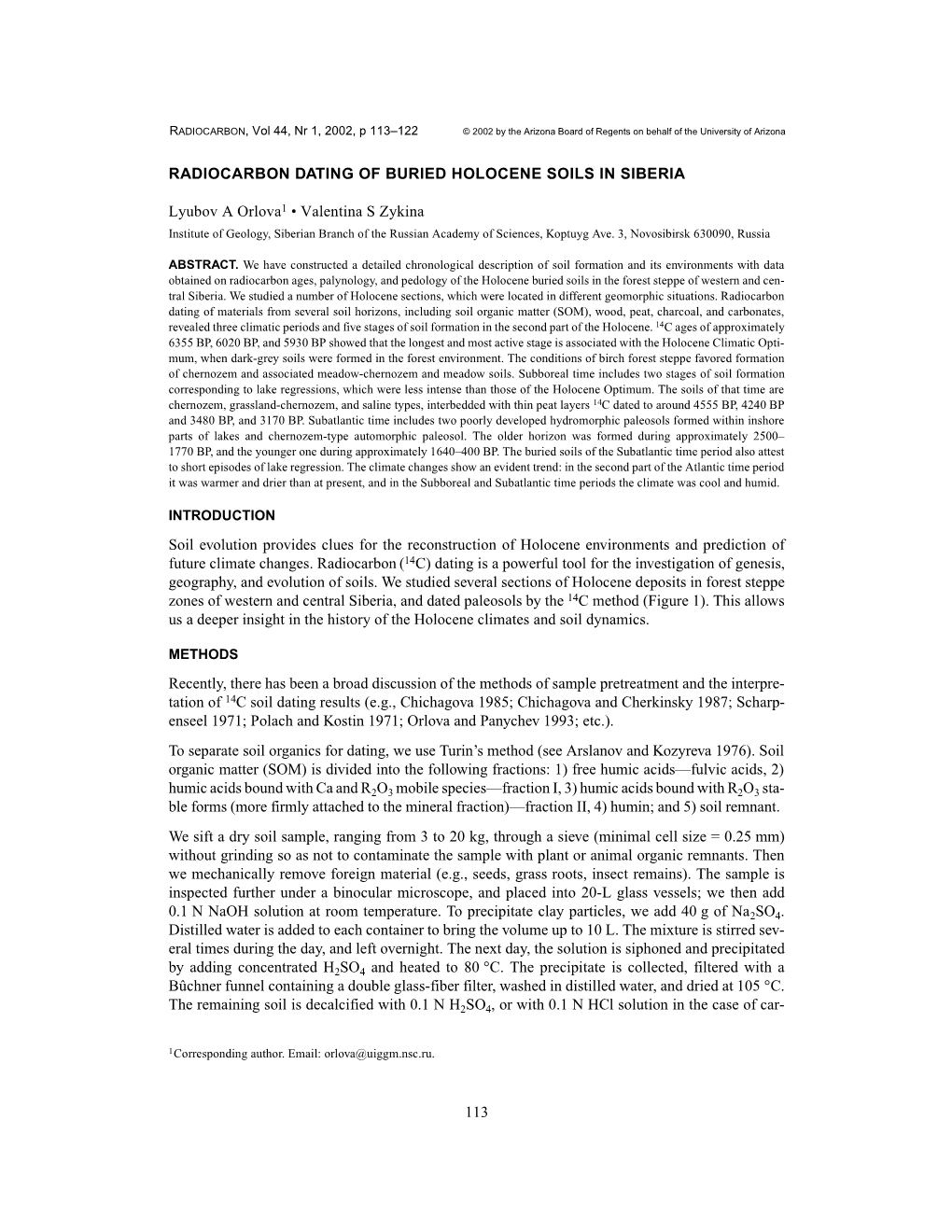 113 Radiocarbon Dating of Buried Holocene Soils In