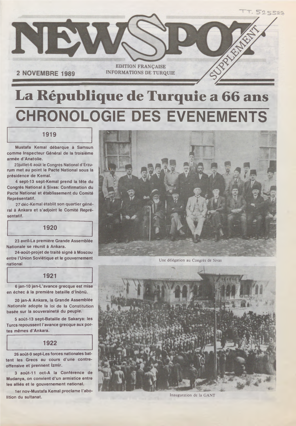 La République De Turquie a 66 Ans CHRONOLOGIE DES EVENEMENTS 1919