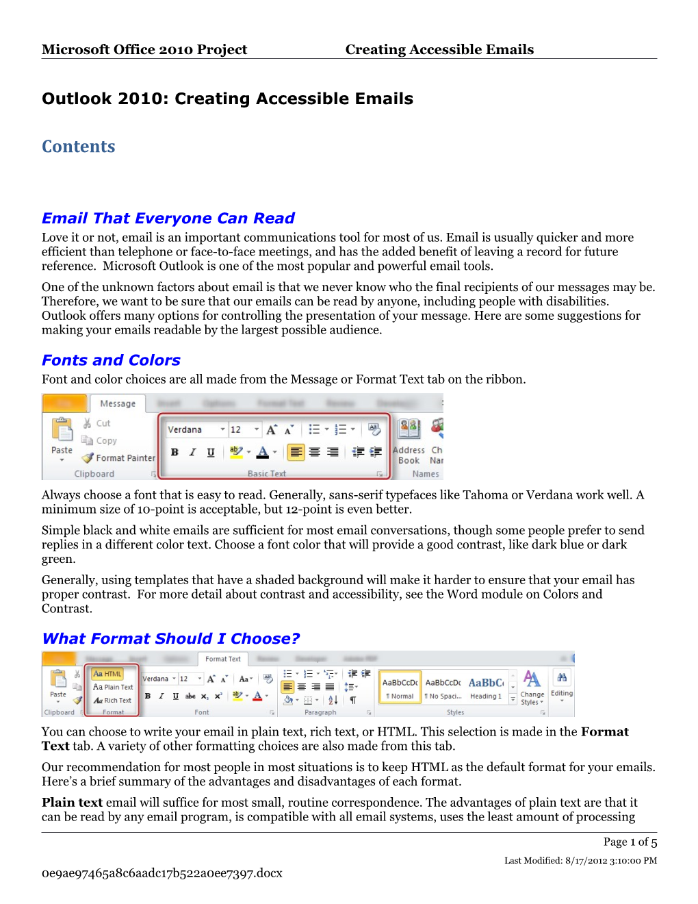 Outlook 2010: Creating Accessible Emails