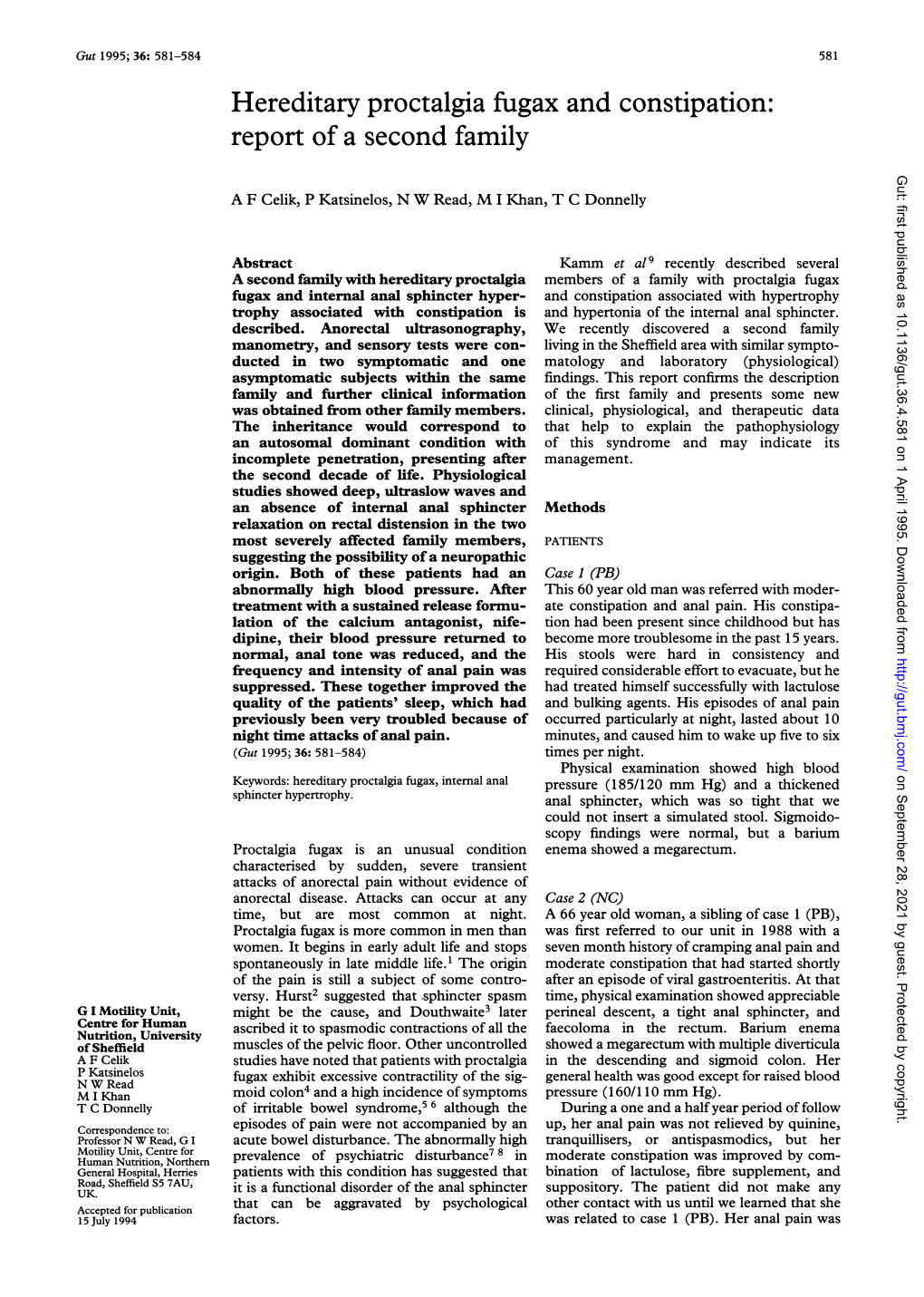 Hereditary Proctalgia Fugax and Constipation: Report Ofa Second Family