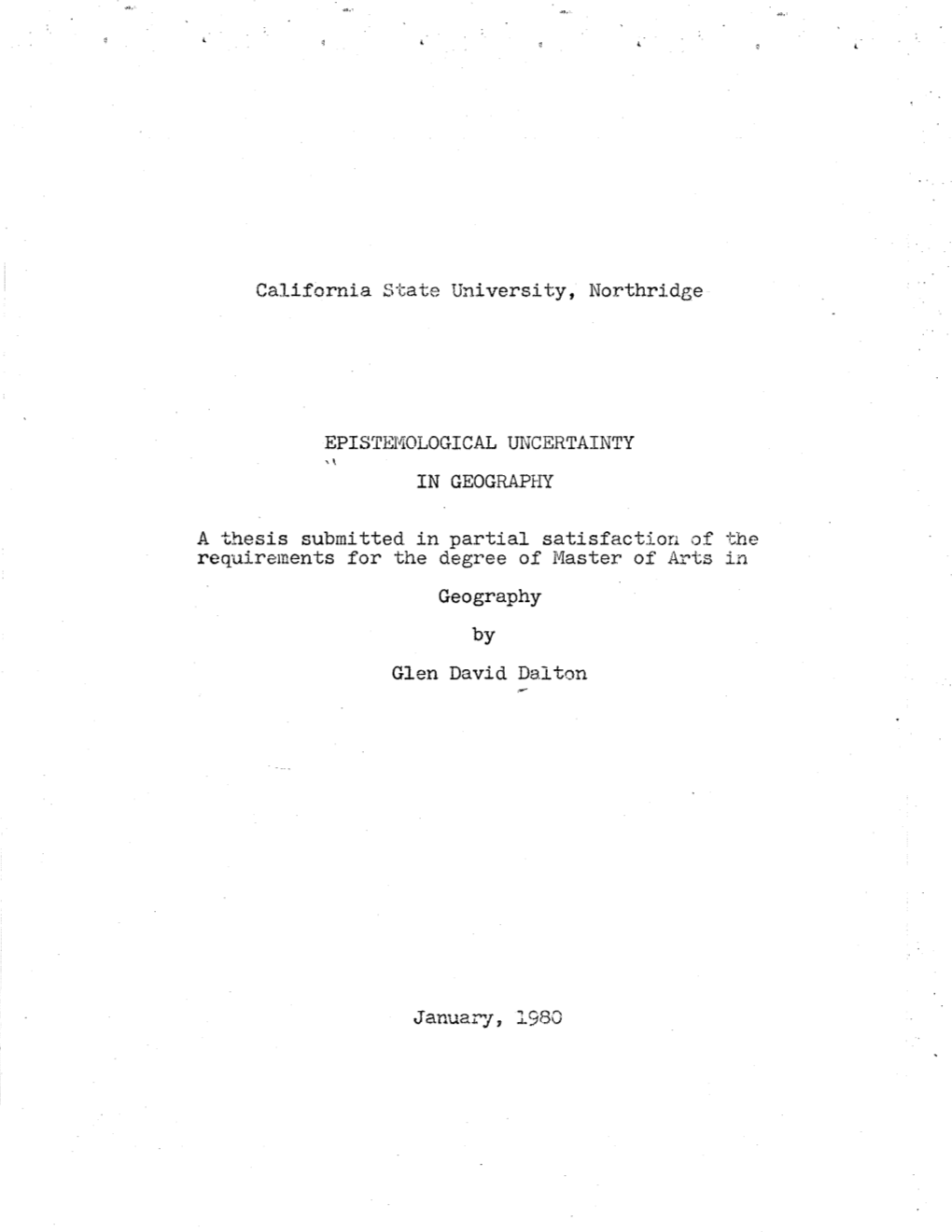 California S·Tate University, Northridge in GEOGRAPHY a Thesis