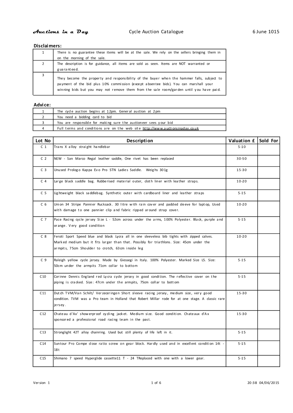 15-06-06 Cycle Auction Catalogue Final.Xlsx