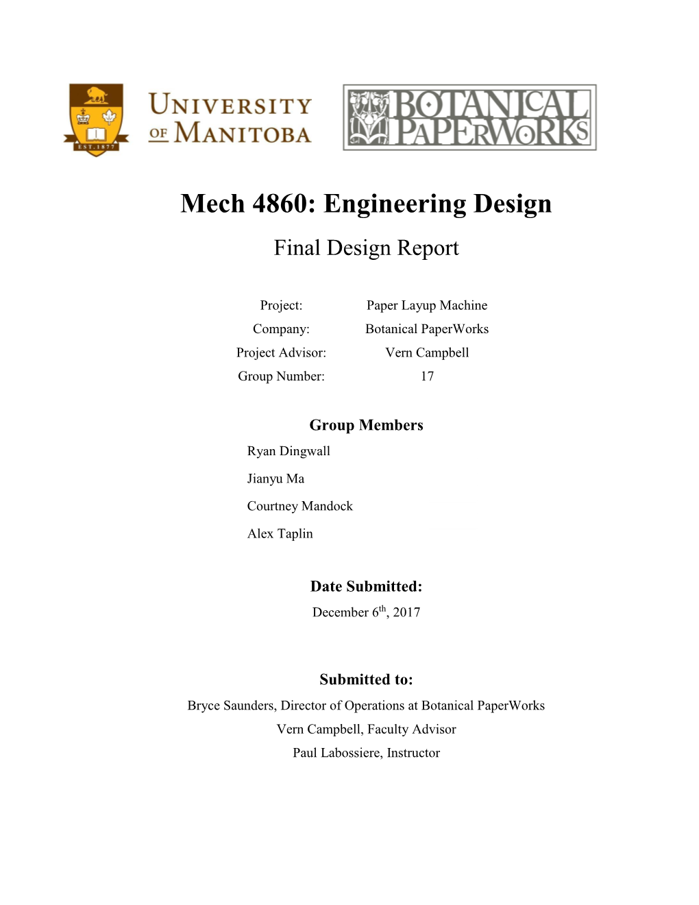 Mech 4860: Engineering Design Final Design Report