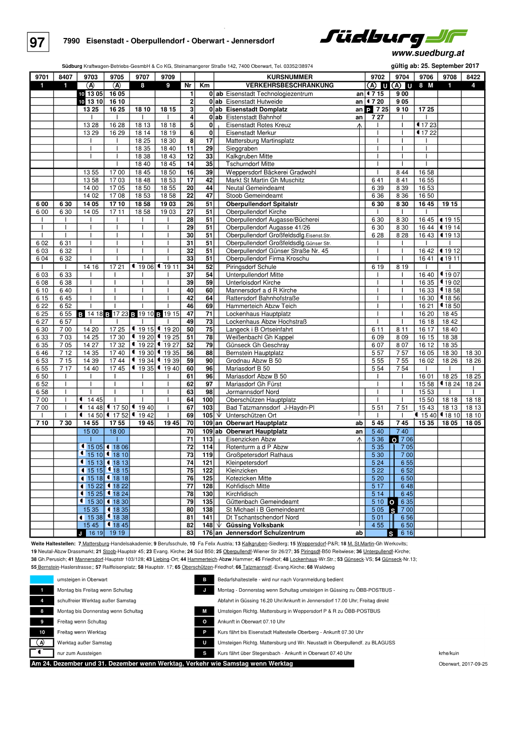 Fahrplan Ab 25.09.2017