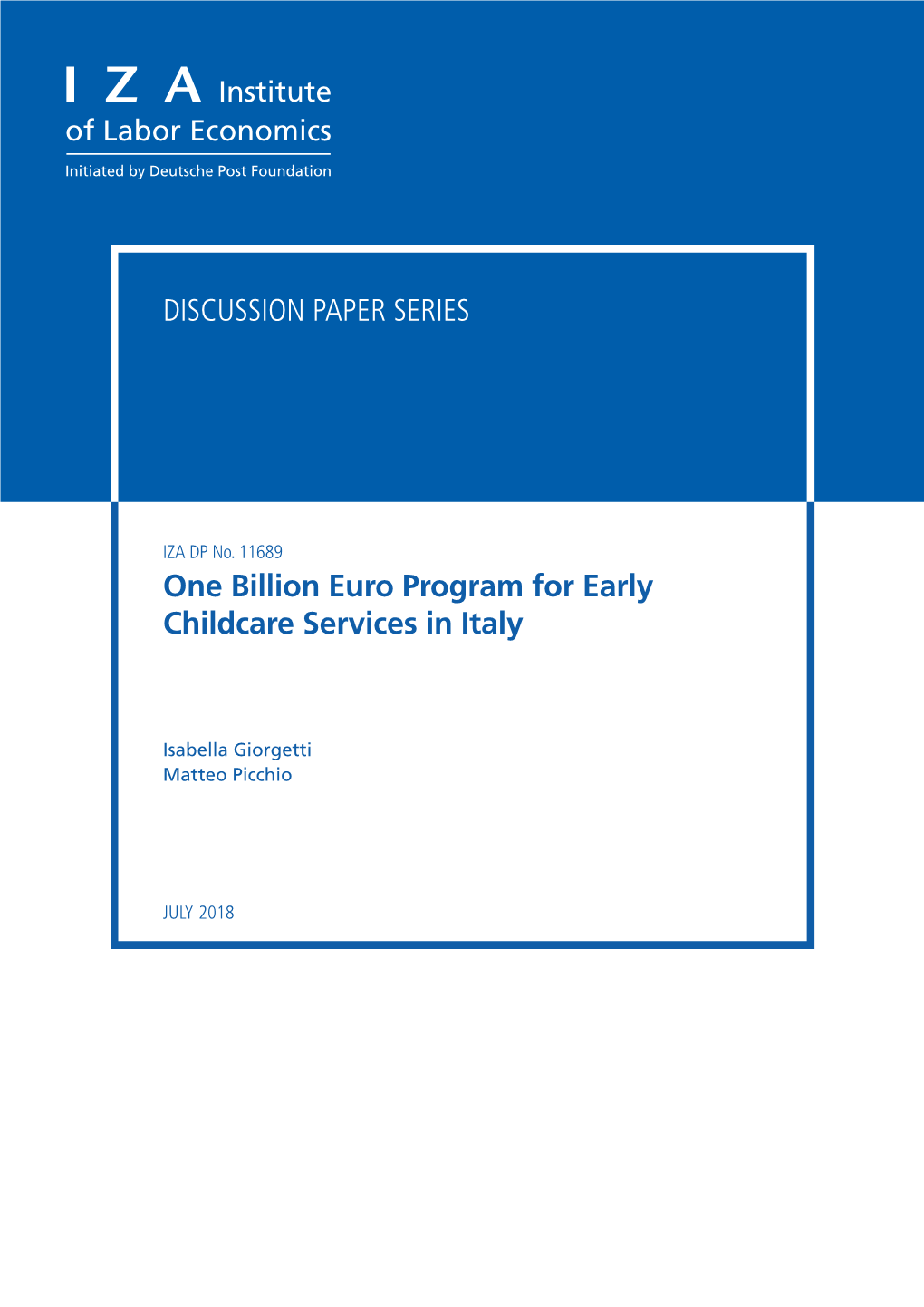 One Billion Euro Program for Early Childcare Services in Italy