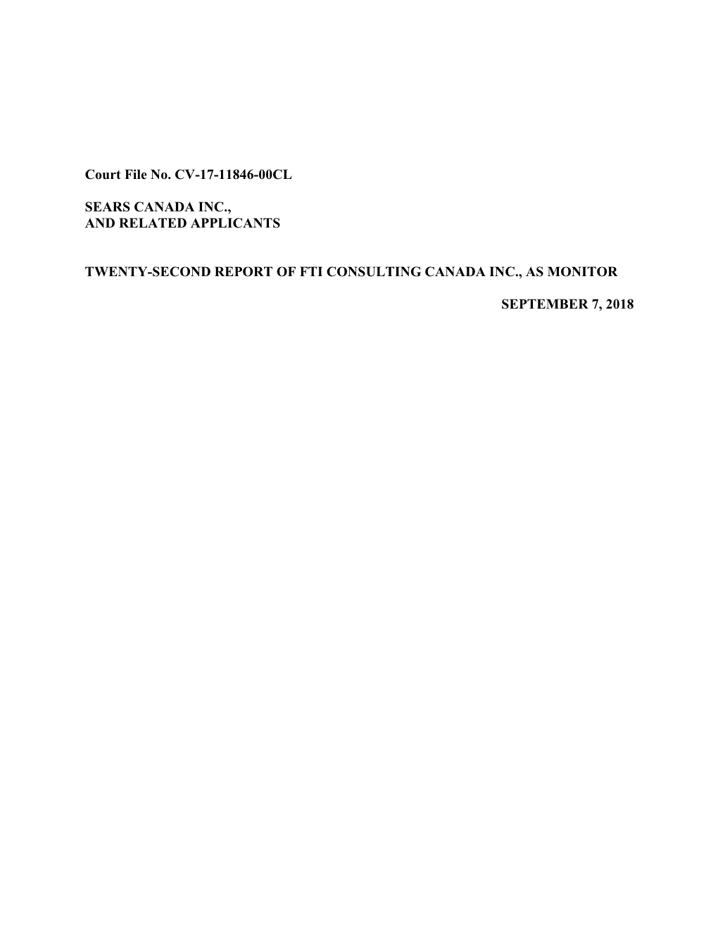 Court File No. CV-17-11846-00CL SEARS CANADA INC., AND