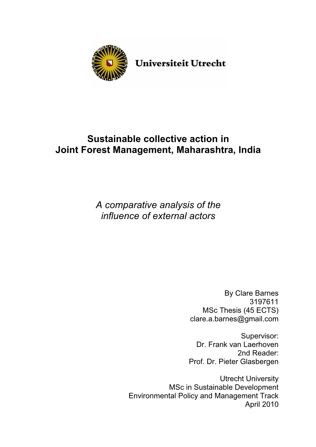 Sustainable Collective Action in Joint Forest Management, Maharashtra, India