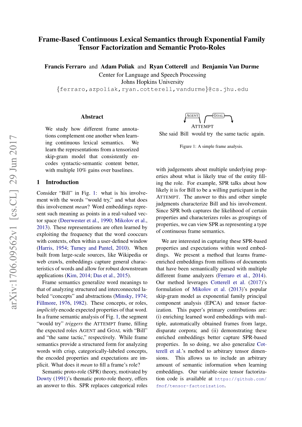 Frame-Based Continuous Lexical Semantics Through Exponential Family Tensor Factorization and Semantic Proto-Roles