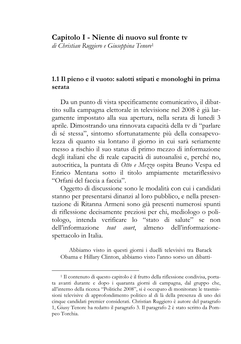 Capitolo I - Niente Di Nuovo Sul Fronte Tv Di Christian Ruggiero E Giuseppina Tenore1