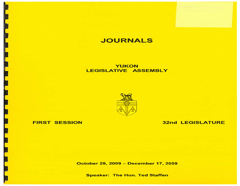 Journals of the Yukon Legislative Assembly First Session 32Nd Legislature