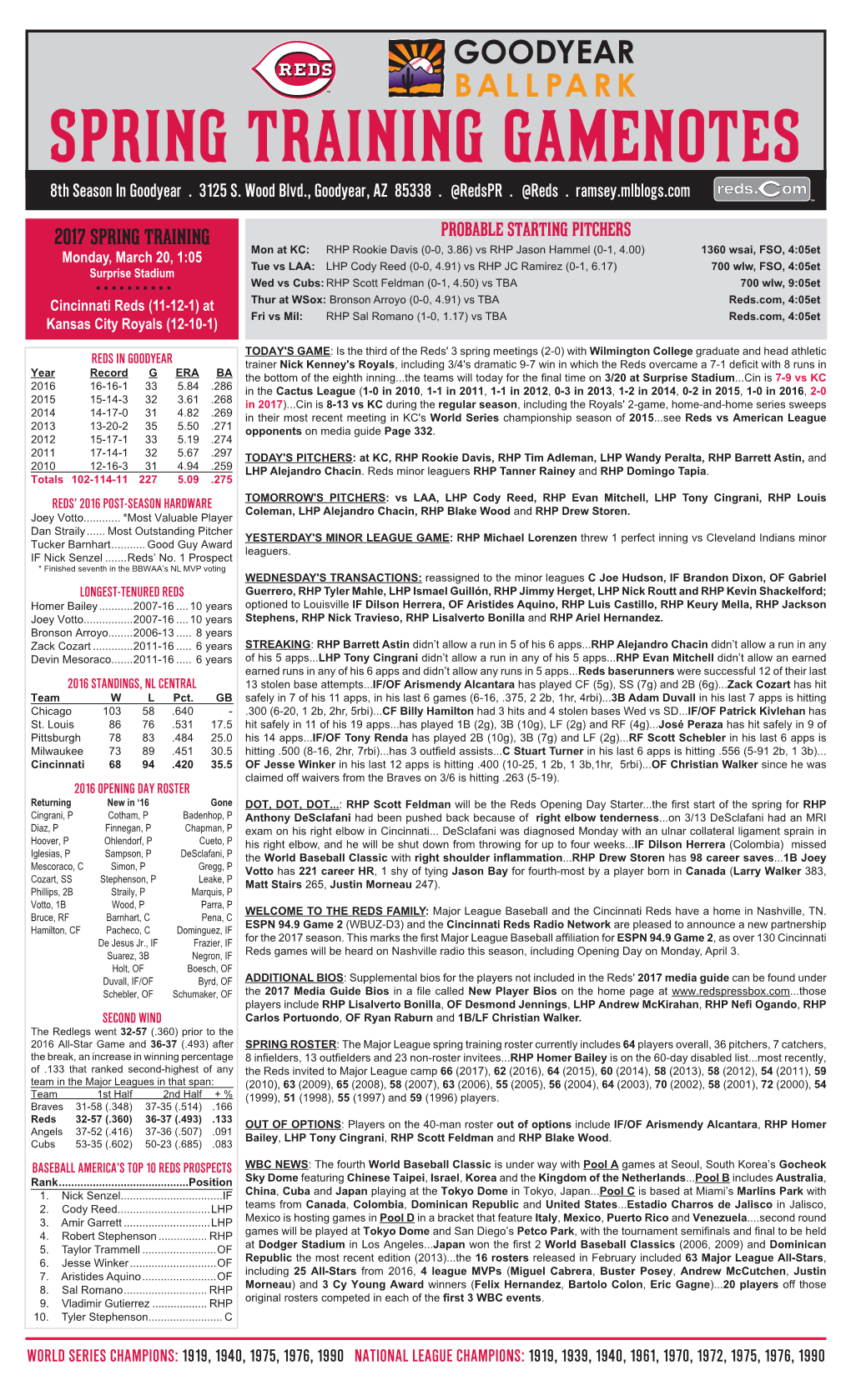 SPRING TRAINING GAMENOTES 8Th Season in Goodyear