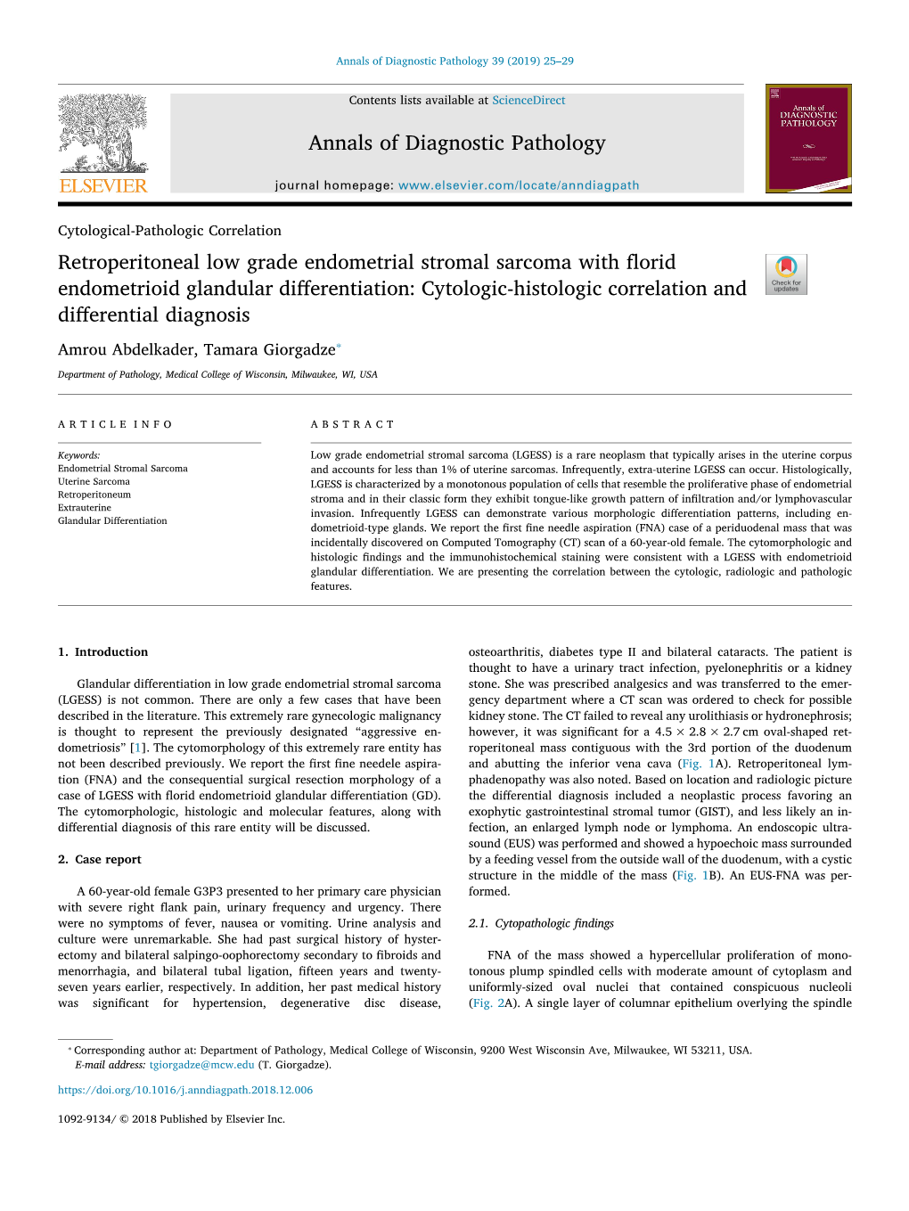 Retroperitoneal Low Grade Endometrial Stromal Sarcoma With