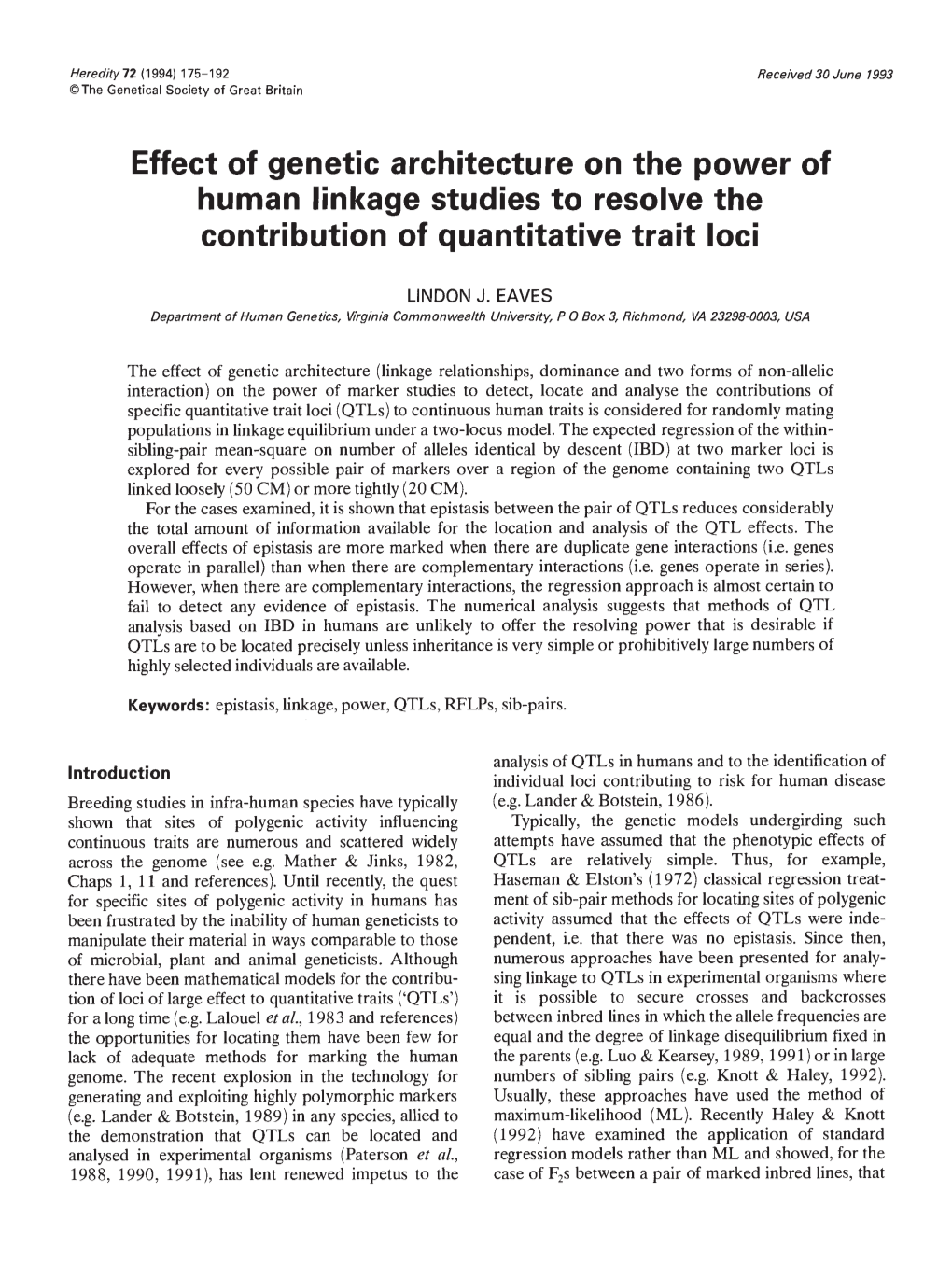 Contribution of Quantitative Trait Loci