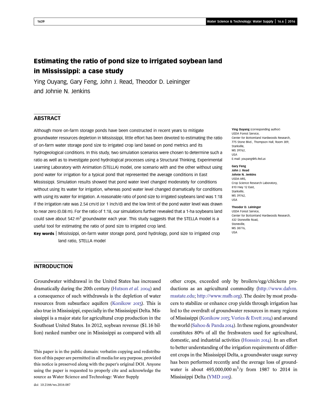 Estimating the Ratio of Pond Size to Irrigated Soybean Land in Mississippi: a Case Study Ying Ouyang, Gary Feng, John J