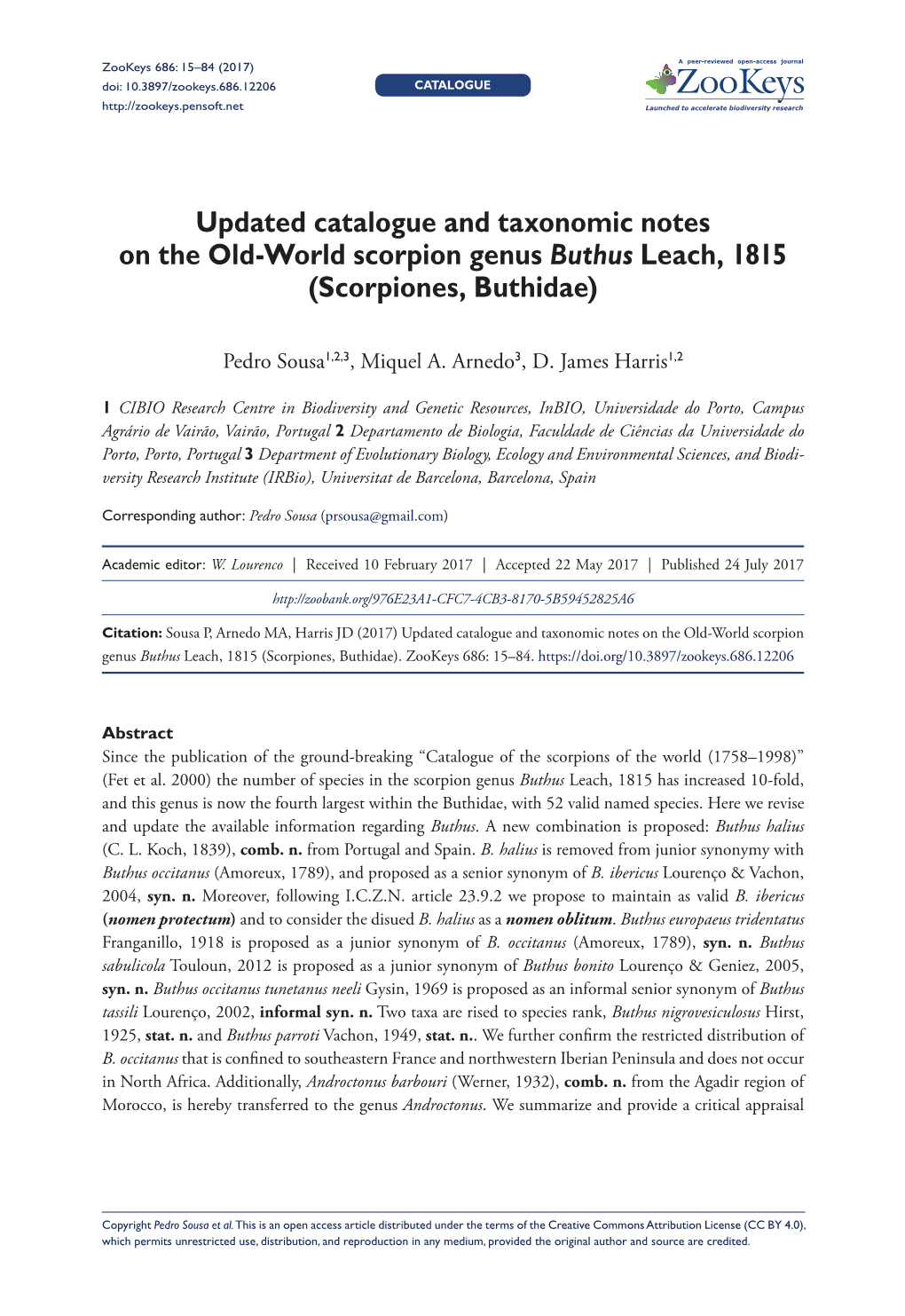 Updated Catalogue and Taxonomic Notes on the Old-World Scorpion Genus Buthus Leach, 1815 (Scorpiones, Buthidae)